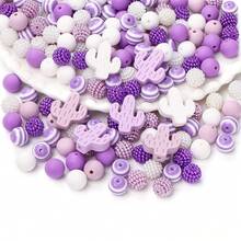 1 Set Cactus Silicone & Acrylic Bead Kit, Colorful Gradient With Acrylic Mulberry Balls, DIY Jewelry Accessories Handmade Hair Scrunchie Decoration Beads