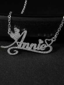 A Frosted, Sparkling, Personalized, Creative DIY Custom Heart-Shaped Letter Name Necklace, Made Of Stainless Steel, Is The Perfect Gift For Valentine's Day.