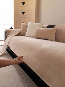 1pc Veet Washable Non-Slip L-Shaped Sofa Cover, Fits 3-Seater Sofa, Quilted Design, Magnetic Closure, Pet-Friendly Protection - Gray Velvet Sofa Cover - Màu Khaki - Xem 3