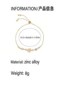 1pc Rhinestone & Cat's Eye & Flower Petal Design Delicate Pull Chain Bracelet Valentines,Mom,Mother,Mother's Day,Gift - Multicolor - View 6