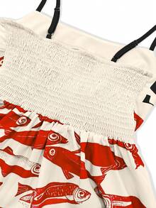 Đầm không tay phong cách Bohemian dành cho nữ, kiểu dáng thường ngày thanh lịch, phối màu tương phản, in chữ tiếng Anh và hình cá, thích hợp cho kỳ nghỉ xuân/hè. - màu đen - Xem 6