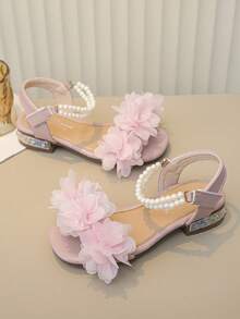Sandalias planas con decoración floral para niñas, elegantes para el verano - Rosa - Ver 2