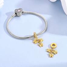 Silver Plated Charms Golden Butterfly Tassel Horseshoe Football Cup Golden Robot Dog Cross Life Tree Crow Lotus Flower Multi Element Series Beads Charm Fit Original Bracelet Charm Beads Necklace Diy Female Jewelry - Multicolor - View 6