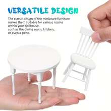 1:12 娃娃屋迷你白色餐桌椅套装，包含一张圆桌和两把椅子，微缩家具模型，娃娃屋家具配件，卧室家具，家居装饰，微缩摄影道具，家庭办公室装饰，工艺品，桌面装饰，复古家居装饰模型，娃娃屋装饰及配件，模型屋配件，微缩家居场景DIY，收藏品及送给爱好者的礼物，节日礼物，生日礼物 - 白色 - 查看 4