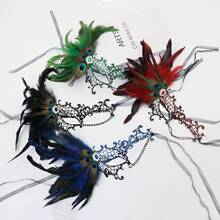 1pc Lace Inlaid Rhinestone Hollow Feather Mask Party Masquerade Sexy Prop, European And American Style Women's Styling Mask, Women's Bachelorette Party/Theme Party/Banquet Dressing Theme Accessories - 黑色 - 查看 5