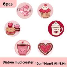 4 piezas /6 piezas /300 piezas Anillos con forma de corazón y posavasos de barro de diatomeas con estampado de pasteles, adecuados para decoración del hogar, cafeterías, meriendas, decoración de restaurantes, fiestas temáticas, decoración diaria y también pueden ser regalos - Multicolor - Ver 10