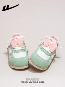 1双 WARRIOR 女士厚底系带软底休闲运动鞋，圆头优雅平底户外鞋，适合学生、通勤、徒步旅行、夏季穿着 - 米/綠 - 查看 4