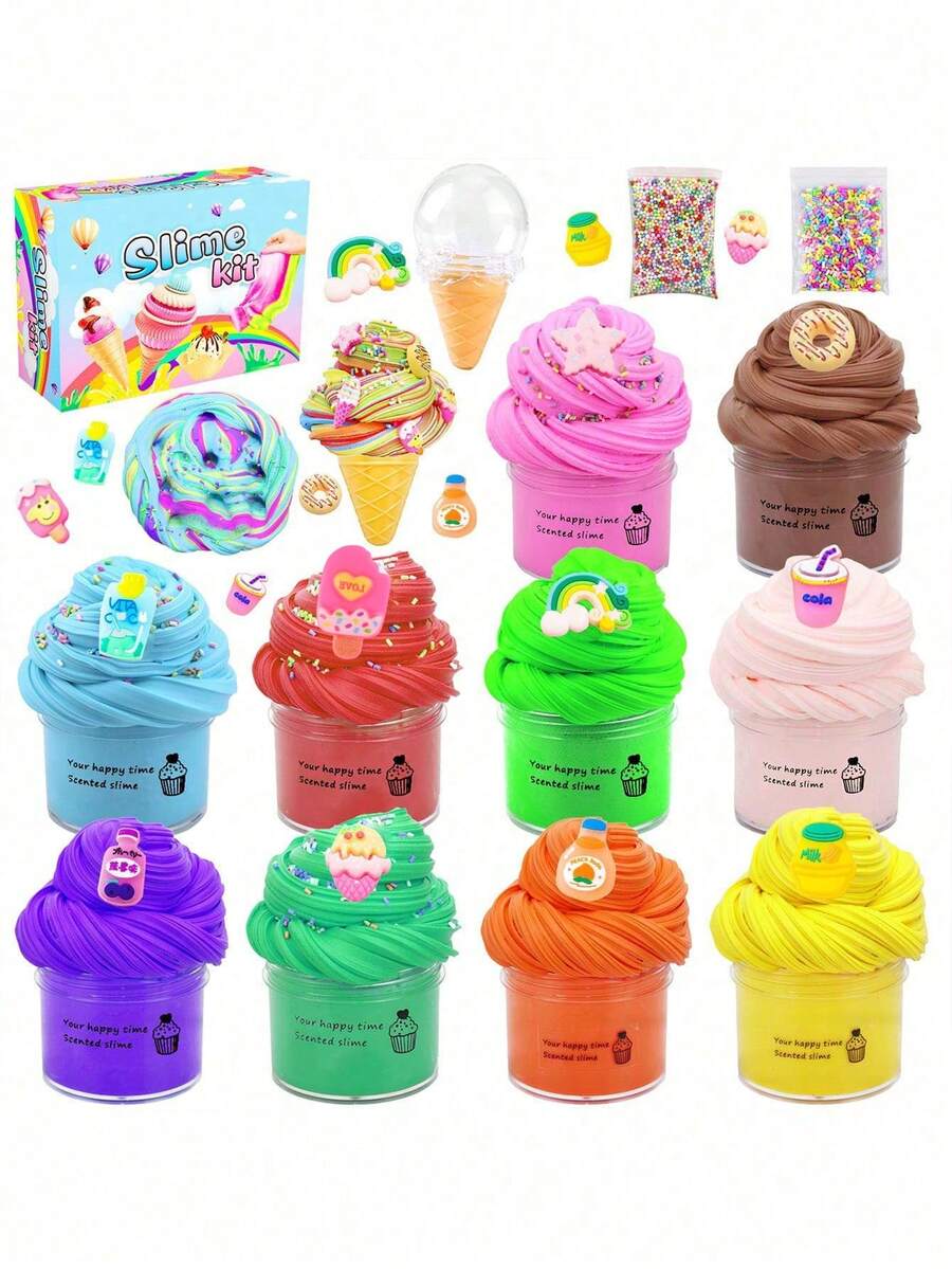 1/10 黄油史莱姆套装，儿童生日礼物，男孩女孩派对礼品，柔软可爱的泡沫玩具，解压玩具 - 彩色 - 查看 1