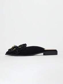 Women's Fashion Faux Flower Slip-On Shoes, Mules, Outdoor Closed Toe Slides, Suitable For All Seasons - Black - View 14