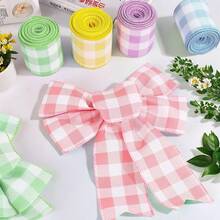 5/6 cuộn ruy băng kẻ caro mùa xuân, ruy băng kẻ caro màu pastel, thích hợp cho mùa xuân, lễ Phục sinh, gói quà sinh nhật, vòng hoa, làm nơ, đóng gói quà tặng. - Nhiều màu - Xem 3