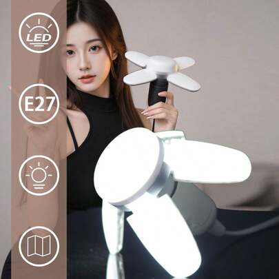 可折叠 E27 LED 灯泡，带风扇叶片、定时功能，AC85-265V 28W 高亮度 LED 灯泡，适用于家用吸顶灯、迷你折叠灯、吊灯和其他小型室内照明。