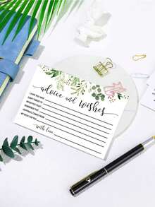 50 tấm thiệp chúc phúc và lời khuyên cho cô dâu chú rể, thích hợp cho tiệc chia tay độc thân, trò chơi và quà tặng, trang trí họa tiết cây bạch đàn, 50 tấm thiệp. - xanh trắng - Xem 4