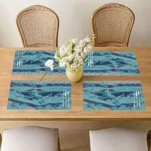 Bộ 1/4/6 tấm lót bàn ăn bằng vải lanh họa tiết đàn cá hình học, thích hợp cho bàn ăn, trang trí quanh năm, thảm trải bàn hiện đại có thể giặt được, trang trí phòng, lót ly, thảm trải bàn ăn nhà bếp, trang trí tiệc trong nhà và ngoài trời, trang trí nhà cửa, quà tặng lý tưởng. - Nhiều màu - Xem 1