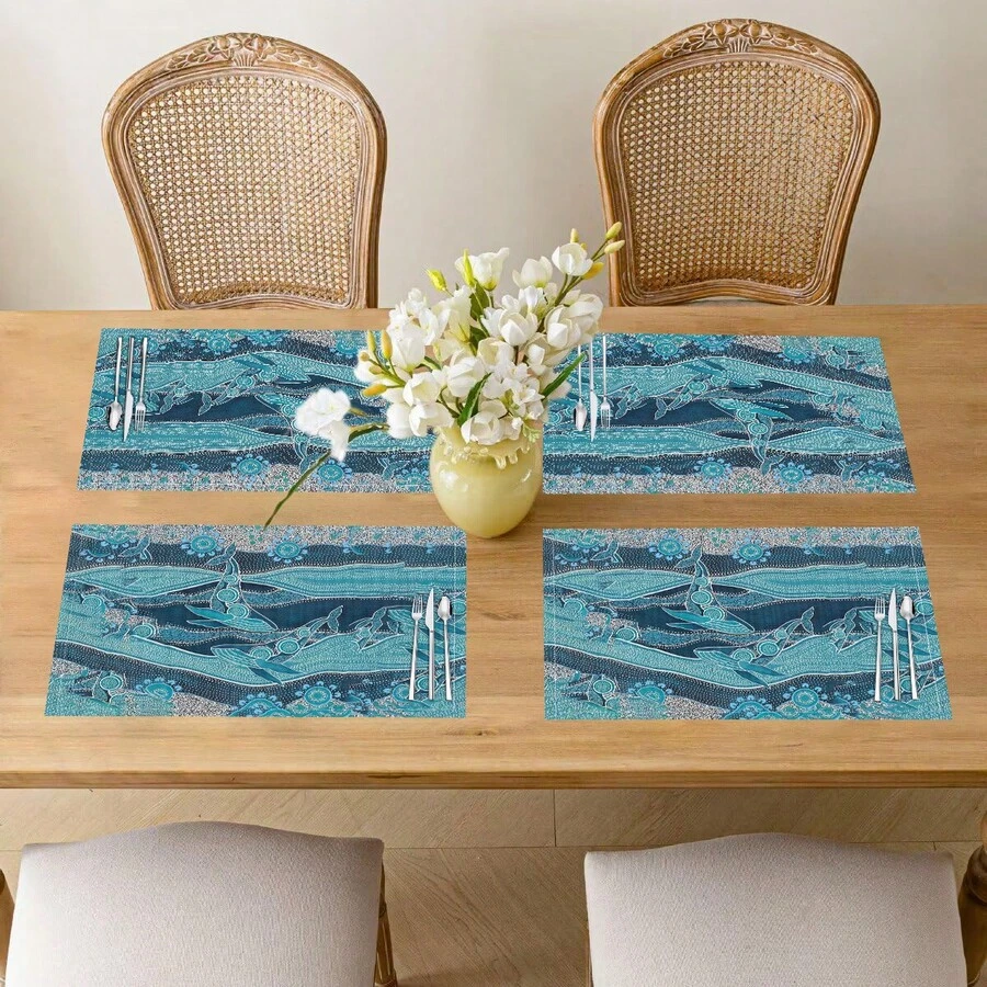 Bộ 1/4/6 tấm lót bàn ăn bằng vải lanh họa tiết đàn cá hình học, thích hợp cho bàn ăn, trang trí quanh năm, thảm trải bàn hiện đại có thể giặt được, trang trí phòng, lót ly, thảm trải bàn ăn nhà bếp, trang trí tiệc trong nhà và ngoài trời, trang trí nhà cửa, quà tặng lý tưởng. - Nhiều màu - Xem 1