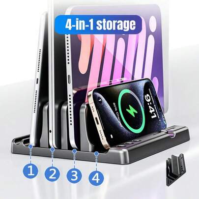 Vertical Laptop Stand For Desk,Dual Slots Plastic Laptop Holder With Space Saving 4-In-1 Design,Adjustable Laptop Organizer Storage Supports