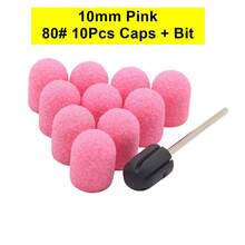 Quality 10 Pcs 10mm Size Nail Sanding Caps With Bit Nail Drill Bits For Foot File Callus Remover, Manicure Pedicure Nail Polisher #80 #120 #180