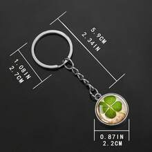 1Pc Lucky Four-Leaf Clover Glass Ball Pendant Keychain Irish St. Patrick's Day Gift Birthday, Party, Festival Gift - Silver - View 3