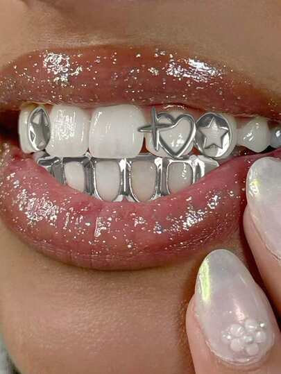 1 set tandsmycken i kombination med ihåligt hjärta och stjärna, modeaccessoar unisex present till par