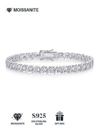 925 Sterling Silver Moissanite Tennis Bracelet, Luxurious & Fashionable For Women, Suitable For Engagement, Wedding, Confession, Gifting To Friends & Lovers, Fashion Parties, Mother's Day