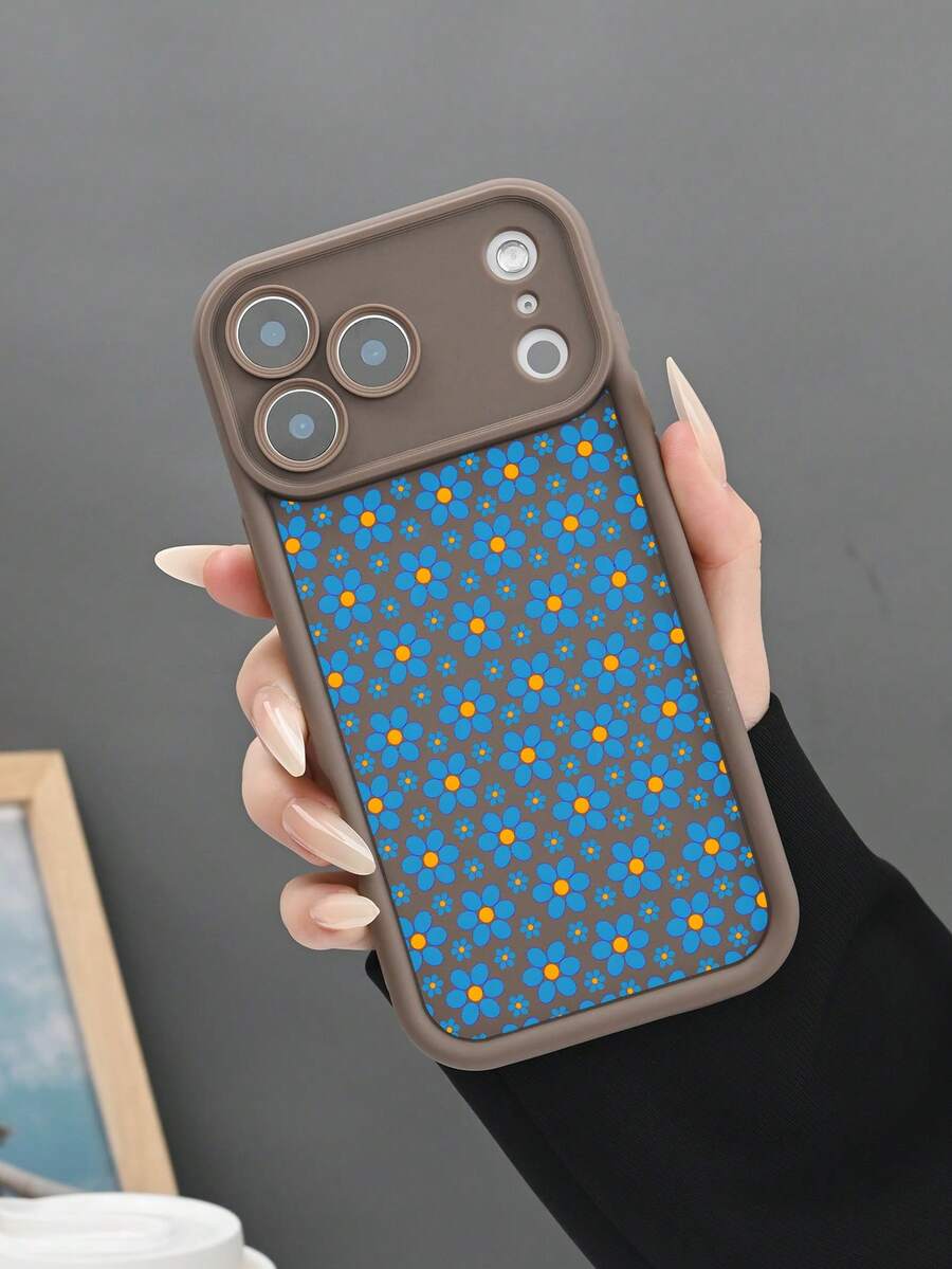 1pc Blue Daisy Small Floral Print Pattern Phone Case Fresh Botanical Aesthetic Garden Style For Birthday Gift Women Daily Use  Compatible With IPhone 17 Promax 17 Pro 17Air 17 16E 16 15 14 13 13Mini 12 12Mini 11 X XS XSMAX Plus Pro Case - Burgundy - View 1