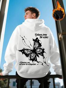 2025 Men's Pink Graffiti Butterfly Print Sport Hooded Sweatshirt - Streetwear Pullover With Black & White Graphic - White - View 13