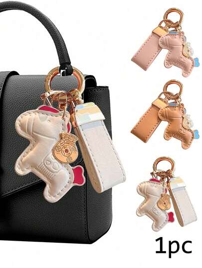 可爱小马造型腕带钥匙扣吊坠，精致情侣包包挂饰，创意个性化配饰，无纺布工艺，非镀金贵金属，包包挂饰，汽车挂饰，适合装饰背包、手提包、手机壳、挂绳、钥匙扣，送给朋友、家人和爱人的礼物