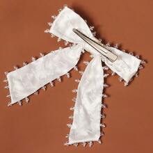 1pc Elegant Large Black Fabric Bow Hair Clip, Satin Beaded Wedding Hair Accessory - Bow Hairpin - View 4