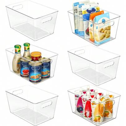 Set de 6 Contenedores de Despensa Transparentes – Sin BPA con Asa para Refrigerador Grande