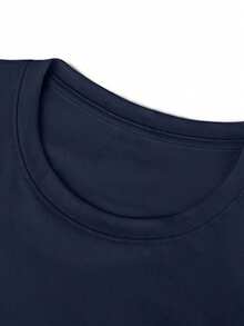 210g Pure Cotton Men's Versatile Loose Long Sleeve Top, New Fashion Holiday Print Round Neck Casual T-Shirt - 藏蓝色 - 查看 3
