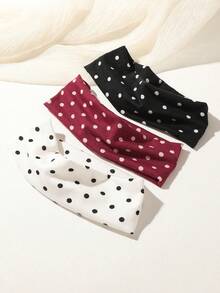 1/3件套复古波点黑白红发带，适合日常、假日、派对、拍照、冬季保暖围巾头带、女士头巾 - 彩色 - 查看 4