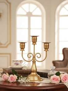 1pc/Set Vintage 3-Arm Metal Candle Holder, Simple Creative Forged Candle Stand, Suitable For Wedding, Family Gathering, Party, Proposal Ceremony And Dining Table Decor, Can Be Used As Centerpiece Or Candle Holder Decoration, Ramadan Decor, Eid Al-Fitr Gift, Ramadan Decoration - Multicolor - View 16