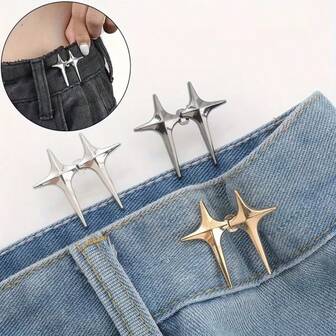 4 piezas de Clips ajustables para el cinturón - Clips de hebilla de pantalones con estrella cruzada sin costuras, adecuados para uso diario y ocasiones especiales, evitan que los pantalones queden demasiado ajustados, también aplicables para caderas talla grande grandes, unisex