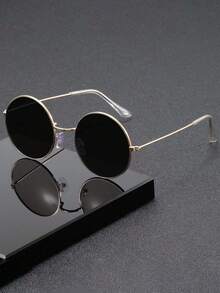 复古圆形反光眼镜，男女通用超轻平光镜片小圆框时尚眼镜 - 彩色 - 查看 4