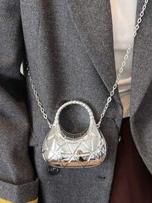 1个Y2K金属几何图案迷你手提包，亮面顶部提手包，链条斜挎包，口红包，钱包，宴会包，适合女性/学生/女孩，日常使用/送礼/度假/派对/节日/宴会 - 多色 - 查看 6