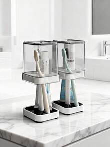 All-In-One Toothbrush Organizer: 3 Non-Slip Compartments For Electric/Manual Brushes, Toothpaste & Essentials. Declutter Your Bathroom Countertop! - White - View 1