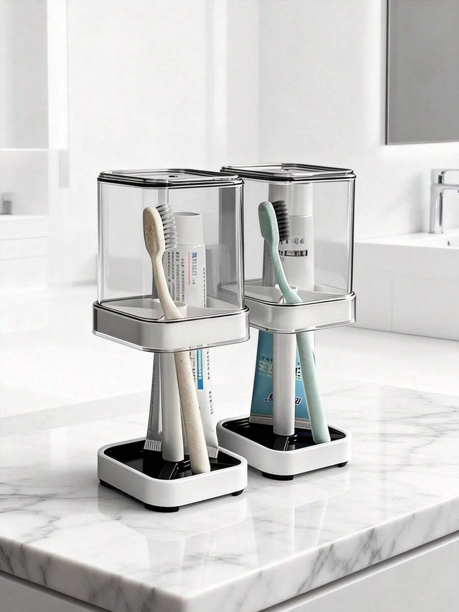 All-In-One Toothbrush Organizer: 3 Non-Slip Compartments For Electric/Manual Brushes, Toothpaste & Essentials. Declutter Your Bathroom Countertop! - White - View 1