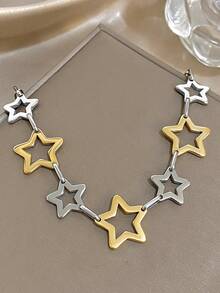Fashion Gold Hollow Star Pendant Necklace, Minimalist Shiny Star Link Chain Necklace, Elegant Jewelry For Daily Wear, Party, Vacation And Gift,Unisex,Valentine's Day Gift - Multicolor - View 6