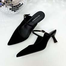 Xin Jing Shoes 新款女士高跟鞋，绑带休闲性感时尚派对婚礼露跟中跟鞋 - 黑色 - 查看 2