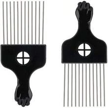 Black Metal Afro Pick Combs For Curly Hair - Detangle & Style Comb For Women And Men, Durable Plastic & Metal, Fist Design For Hair Styling, Perfect For Wigs (2 Pack Hair Comb, Count, 2) - 2 Pack Hair Comb-2 - 查看 1