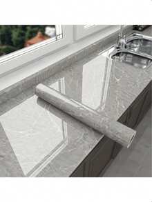 1卷大理石纹自粘墙纸，防水防油耐热厨房装饰墙纸，自粘浴室墙贴，阻燃高温炉灶防溅墙纸，带厚铝箔背衬