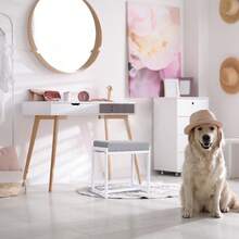 de cambiador para sala de maquillaje, taburete cuadrado de lino para cambiador, reposapies de otomanos pequeos y acolchados modernos para recmara, sala de estar, gris y blanco - grisblanco - Ver 3