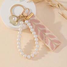 1pc Webbing Pearl Keychain Pendant Women's Jewelry Bag Car Key Creative Ribbon Ornament Chain - màu xanh lá - Xem 7