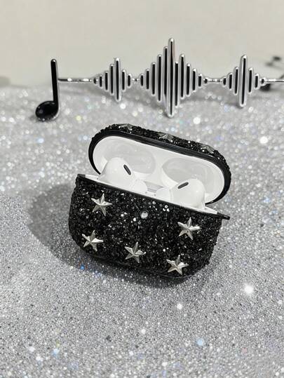 1 st. enfärgat, hårt skyddande fodral med strass och stjärnmönster till Bluetooth-hörlurar, kompatibelt med Apple 1/2/3/4/Pro/Pro2, glittrande lyxig strassstil