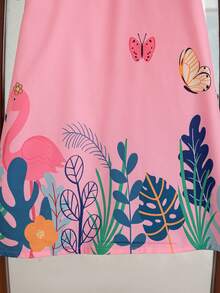 Young Girls Summer New Peter Pan Collar Bow Ruffle Cartoon Animal & Plant Print Casual Dress - Pink - View 7