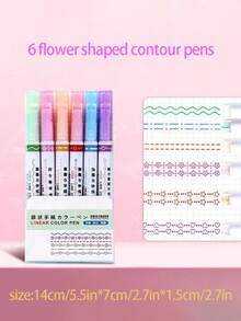 6pcs Fluorescent Outline Pens With Assorted Fine Lines - Lightweight, Click-Type Cap, Suitable For Bullet Journals, Coloring, Marking, And Note-Taking - Multicolor - View 6