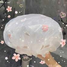 1Pc Inspired Double Shower Cap, Blue Checked With Daisy Pattern - White Shower Cap For Swimming, Spa, Spa Visits, Sensitive Scalp (Free Of Irritating Chemicals) - Pink - View 6