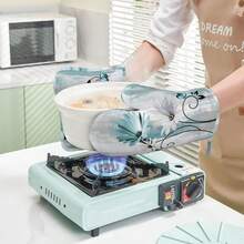 Teal Daisy Oven Mitts Pot Holders Set Silicone Heat Resistant Farm Teal Daisy Floral Flowers And Butterfly Oven Mitts And Hot Pads Potholders Non-Slip Oven Gloves For BBQ,Teal - Teal - 查看 7