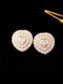 1 Set Of 2/4 Pieces Heart-Shaped Earrings, Elegant, Retro, Minimalist 14K Gold Plated Earrings With Rhinestones, Suitable For Daily Wear, Outdoor Gatherings, Also As Valentine's Day Or Mother's Day Gift - Gold 12272 - View 3