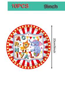 10pcs Carnival Party Decorations Set, Including Carnival Circus Theme Plates, Napkins And Cups, Disposable Circus Theme Paper Tableware Set, Suitable For Birthday, Baby Shower Party, Serves 10 Guests - Multicolor - View 8
