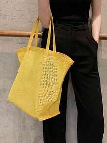 Túi xách tay thời trang phong cách Hàn Quốc tối giản, dung tích lớn, thích hợp cho đi học, đi làm hàng ngày, đeo vai và xách tay. - Màu vàng - Xem 4
